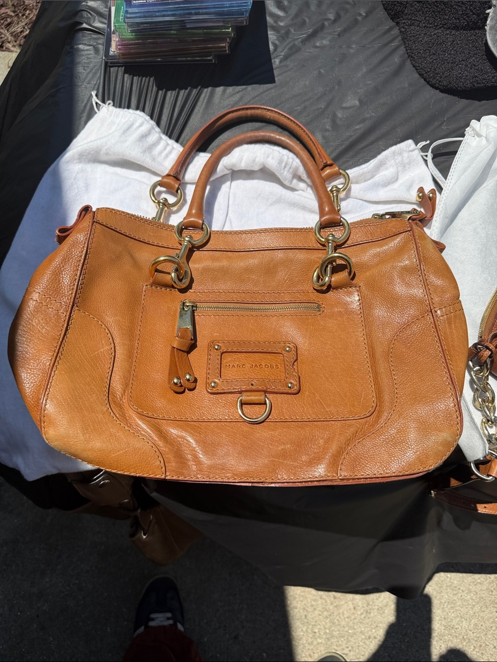 Marc Jacobs Caramel Brown Leather Satchel with Gold Hardware